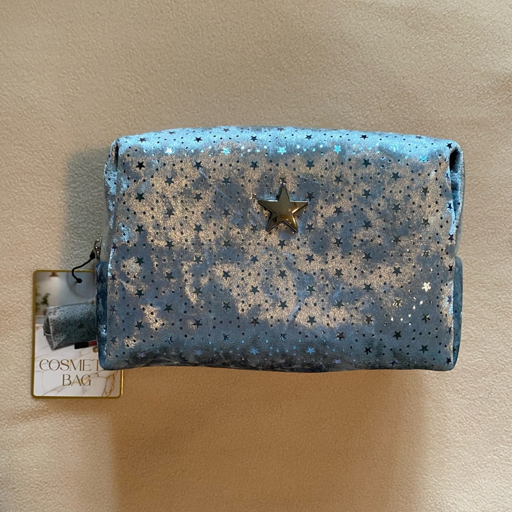 Belle Maison Starry Silver Blue Velvet Cosmetic Bag